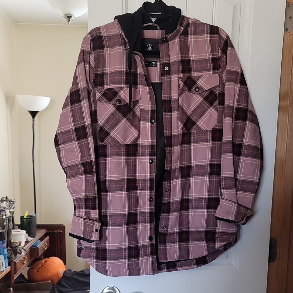 Volcom Pink and Black Plaid Ski Jacket